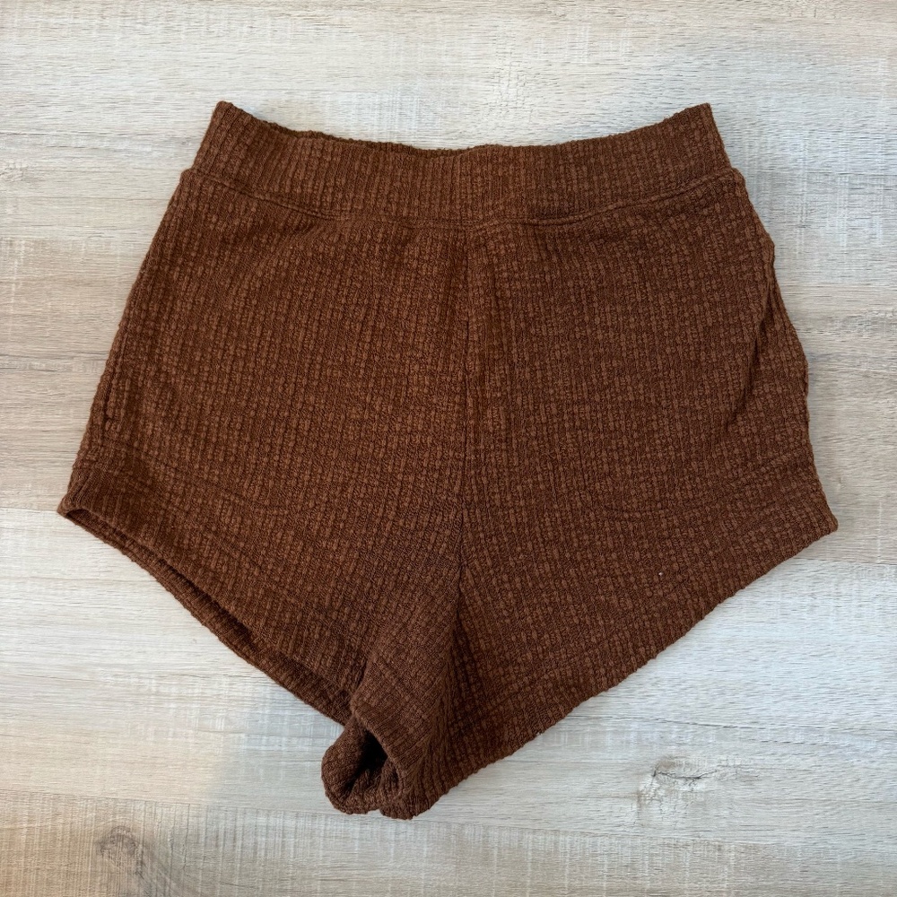 Free People FP Beach high-waisted heavy Ribbed Knit Shorts in brown Size Medium